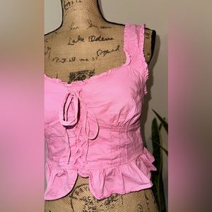 FOREVER 21 PINK Ruffled straps Cropped Top Size Large